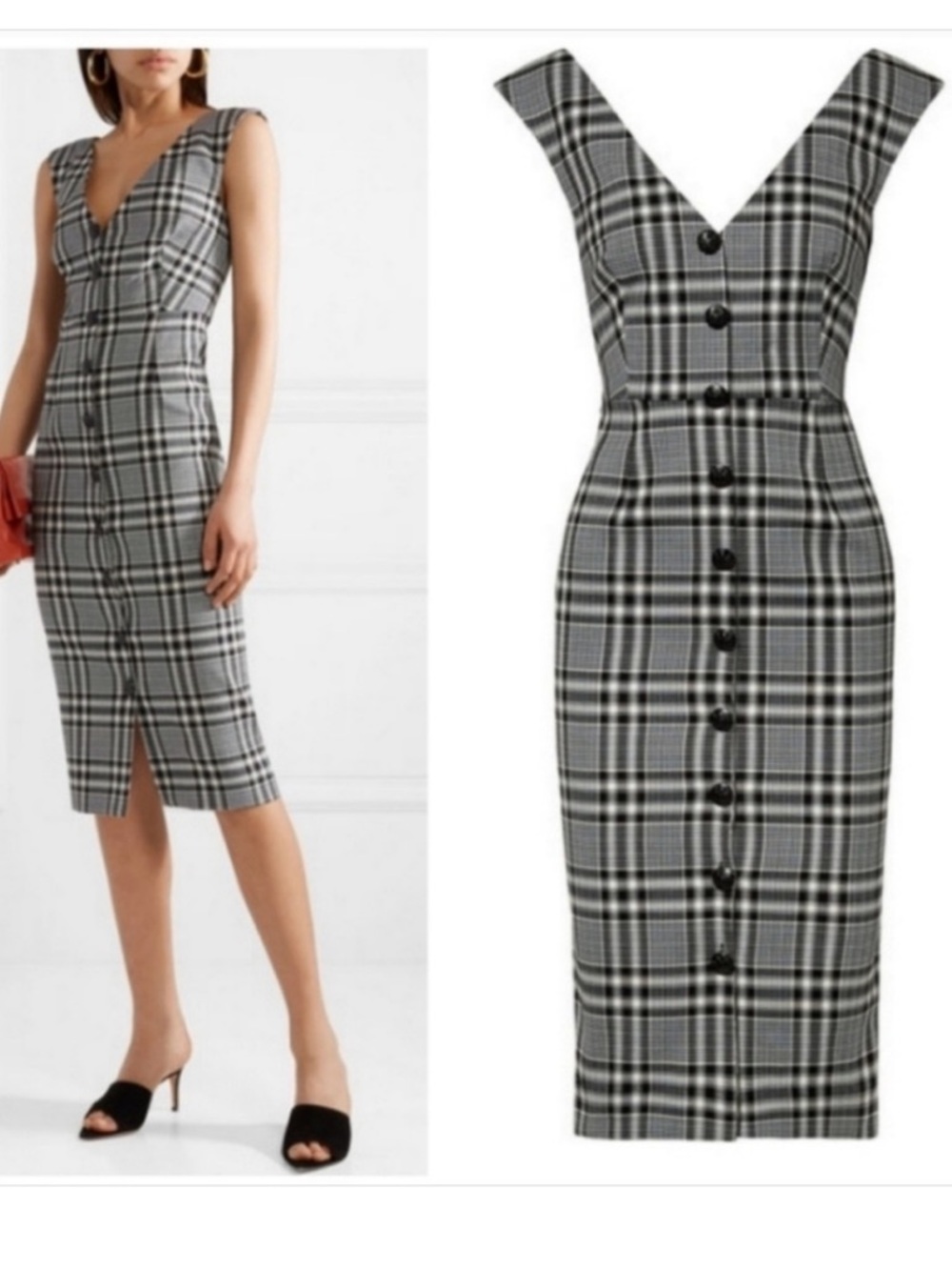 Veronica Beard Lark Plaid V-Neck Button Front Midi Sheath Dress Size 6